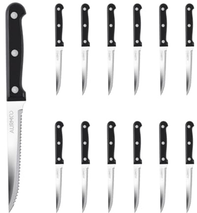 AURMOO 12 Piezas Juego de Cuchillos de Carne, Cuchillos para Bistec,