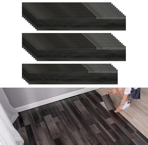 PVC-golvbeläggning, vinylgolv, självhäftande, CEIEVER självhäftande golvplattor 1,5 m² PVC-golv, 25 stycken 40 x 15 cm, golvplattor, självhäftande badrum för vardagsrum, kök (C)