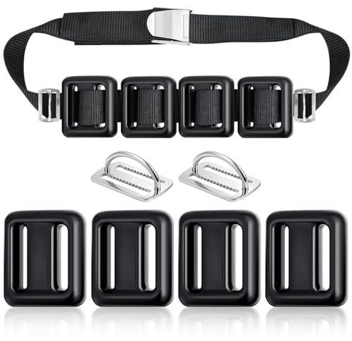 Tellegloww 7 Pcs Diving Weight Accessories Include 4 Dive Weights, 1 Nylon Dive Belt with Metal Quick Release Buckle, 2 Stainless Steel Weight Belt Keeper with D Ring for Diving Spear Fishing
