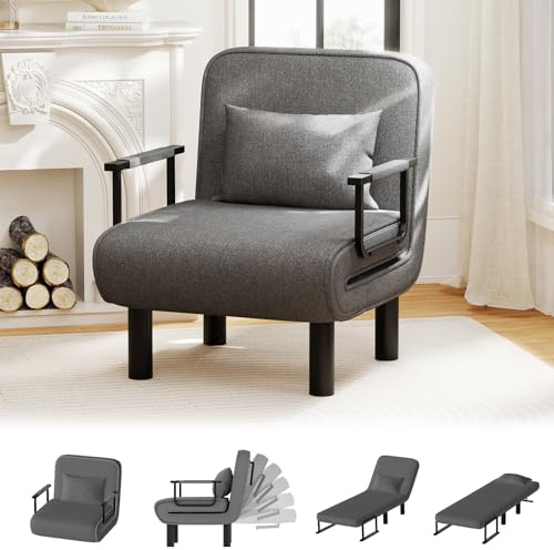 Ckaff Poltrona Letto 4 in 1, Poltrona Divano Letto Singolo, Poltrona Pieghevole con Schienale Regolabile in 6 Posizioni per Camera da Letto Soggiorno Ufficio, Grigio Scuro