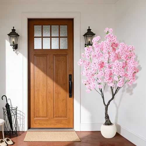 Garvee Cerezo Artificial En Flor: Flores Realistas En 3D, Resistente a Los Rayos UV, Fácil De Cuidar, Incluye Maceta. Decoración para Salón, Jardín, Balcón o Pasillo. 180cm