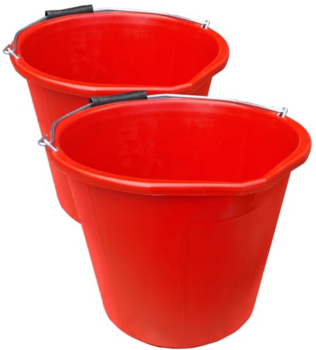 2 x Red Builders Bucket Plastic 3 Gallon 14 Litre 14L Strong Water Mixing Storage DIY UK Made