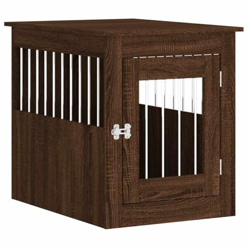Teenpull Hundekäfig im Möbelstil Braun Eichen-Optik aus Holzwerkstoff und Stahl 55x75x65 cm mit abschließbarer Tür, vielseitig als Hundehaus und Beistelltisch für Indoor und Outdoor