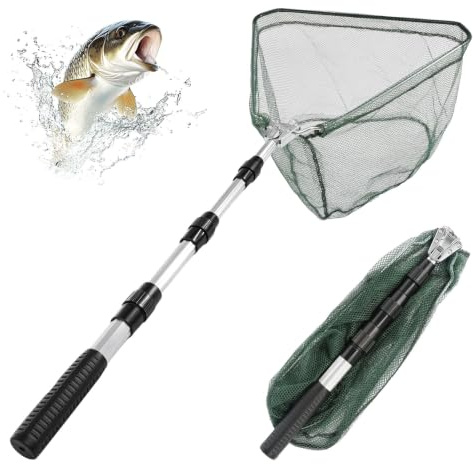 Fiskhåv fiske teleskop håv 130 cm, vikbar fiskhåv stabil bottenhåv med teleskophandtag för karp, öring och bas, fisketillbehör för vuxna