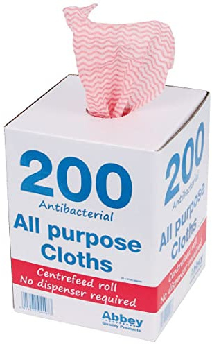 Abbey 200 All Purpose Cleaning Cloths in Portable Box Dispenser – Semi Disposable Cleaning Cloths to Clean Surfaces, Bathroom, Windows, Dishes – Kitchen Cloths 37x22cm – J Cloths Red