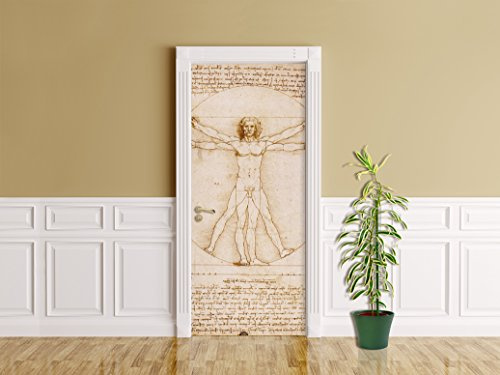 Bilderdepot24 Türtapete selbstklebend - Leonardo da Vinci - Vitruvianischer Mensch 90 x 200 cm - einteilig Türaufkleber Türfolie Türposter - Maler Alte Meister Kunstwerk Louvre Renaissance Italien