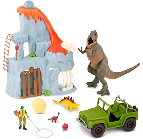 Terra Dinosaurier Spielzeug Set – Vulkan, T-Rex mit Licht und Geräuschen, Dino Ei, Truck, Mini Dinosaurier und Actionfigur – für Kinder ab 3 Jahre