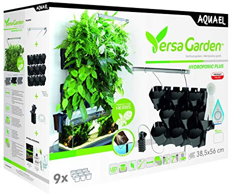 AquaEl Versa Garden Plus M161464 Système de mur végétal pour aquariophilie, 9 pots amovibles, éclairage LED 10W, prêt à l'emploi