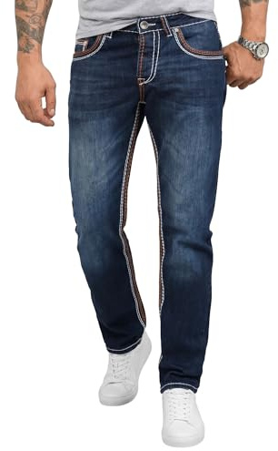 Rock Creek RC-2056 Men’s Designer Jeans, Trousers, Thick Stitching, Vintage Blue - Blue - W34