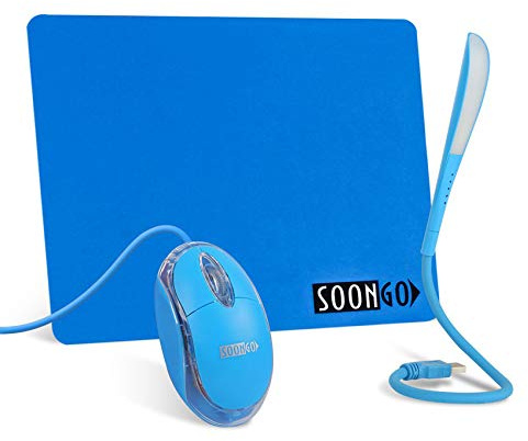 SOONGO Mini Mouse Pad Kids Mouse for Laptop USB LED Light 3 in 1 Gift Combo Mouse Pad Non-Slip Rubber Base USB Reading Lamp with Dimmable Touch Switch