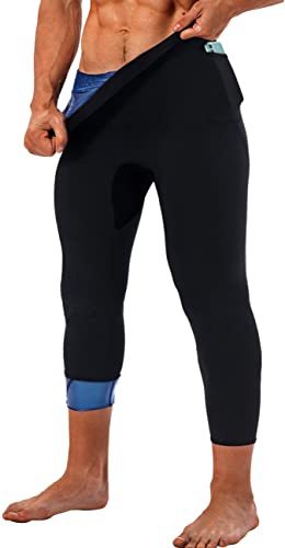 LMCOB Sauna Sweat Short Pants for Men Hot Thermo Sauna Leggings Compression Hight Waist Pants Workout Body Shaper Sauna Suit, Blue Lining, XL
