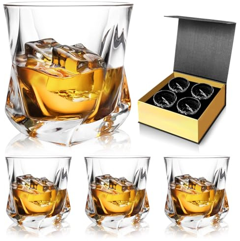 YUFDA - 7 oz bourbon whiskey glasses, set of 4, classic lead-free glass design, luxury gift for men and special occasions