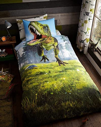 Lions Kids Single Duvet Cover Set, Boys Dinosaur Bedding with Matching Pillowcases, Ultra Soft Reversible Soft Quilt Covers, 135x200cm