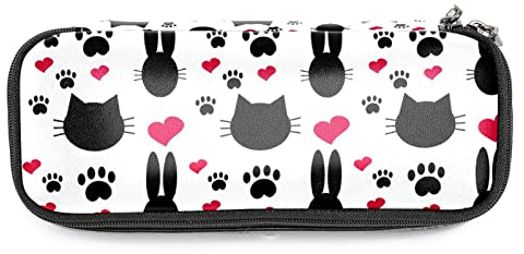 Katzenpfoten Herz Liebesmuster Federmäppchen Stift Federmäppchen Schreibwaren-Taschenhalter, 7.5x3x1.5in