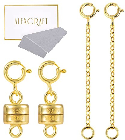 Gold Magnetverschluss Kettenverlängerung Set für Halskette Armband Schmuck | KISSPAT 2 Paar Gold Magnetische Magnetverschluss und Kettenverlängerung Set für Halskette Armband DIY Basteln Schmuck