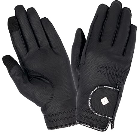 LeMieux Unisex Classic Leather Riding Gloves in Black - Breathable - Touch Screen Compatible - M