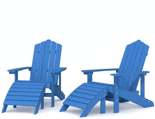 vidaXL 2X Adirondack Gartenstuhl Gartenmöbel Gartensessel Stuhl Terrassenstuhl Balkonstuhl Stühle Gartenstühle Sitzgarnitur mit Hockern HDPE Aquamarin