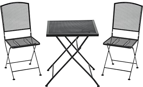 Outsunny Garten Sitzgruppe 3-teiliges Bistro-Set Garnitur 1 Tisch+2 Faltbare Stühle für Terrasse Balkon Metall Grau