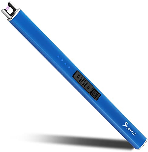 SUPRUS Fluorescent Lighter Glows in The Dark Arc Windproof Flameless USB Rechargeable Lighter with Safety Lock for Candle BBQ Camping in Party (Blue)