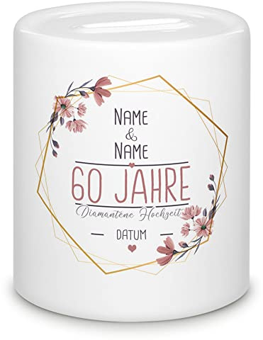 Spardose Diamantene Hochzeit - mit Name & Datum selbst gestalten - 60 Jahre Ehe, Geschenk Hochzeit, Hochzeitstag, Jubiläum, Jahrestag | Personalisierte Geschenke