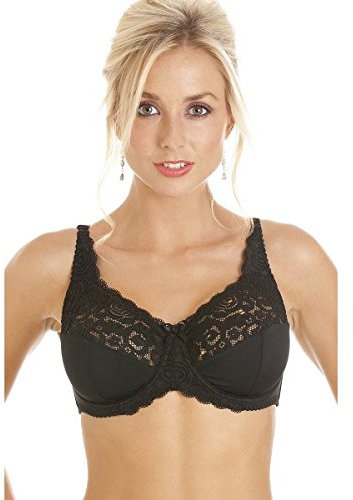 Camille Womens Ladies Melody Large Cup Floral Lace Underwired Black Bra 42DD