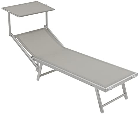 Baroni Home Sonnennliege mit Gestell aus Alluminium und Sonnenschutz, klappbare Liegestuhl mit verstellbaren Rückenlehne, bequem und strapazierfähig Gartenliege, 60x190x35 cm (Grau, 1 Stück)