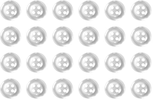 Pack of 24 White Sew on 11mm Round Buttons for Shirts Blouses Flat 4 Holes 18L
