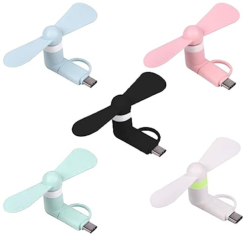 Cerioll 5 Stücke Mini-Handy-Lüfter, 2 in 1 Mini-Handy-Ventilator, Tragbarer Kühler Rotierender Ventilator, Tragbarer Mini-USB-Handy-Lüfter, 2-in-1-Lüfter für i-Phone -Telefone/Type-C-Telefone