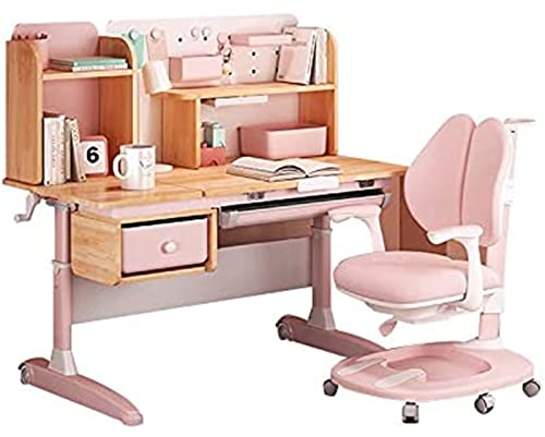 ZUMAHA Stabil Höhenverstellbarer Kinderschreibtisch und Stuhl-Set, Kinderstuhl mit Latexkissen und Rad, Schreibtisch mit neigbarem Schreibtisch Flexibel