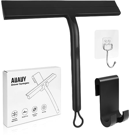 AUAUY Silicone Tergicristallo per Doccia, Tiraacqua Vetri Doccia, Tergicristallo per Doccia, Lavavetri Doccia con 2 Gancio, per Pulire e Asciuga Vetri, Piastrelle, Finestre
