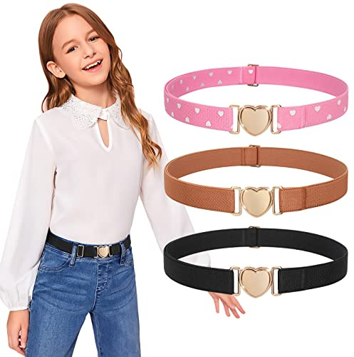 JasGood Elastische Gürtel für Kleinkind Kinder Einstellbare Jungen Mädchen Teens Stretch Gürtel mit Herz Schnalle für Jeans Hosenkleid