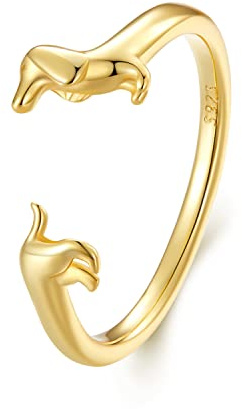 Sterlingsilber-Schmuck, 925er Sterlingsilber, niedlicher Dackel, offene Ringe, Hündchen, verstellbare Ringe für Frauen, Tier-Stapelringe, Statement-Ringe