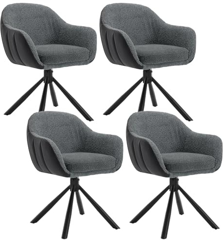 WOLTU Esszimmerstühle drehbar 4er Set, Stuhl Esszimmer, Drehstuhl, Armlehnstuhl, Küchenstühle mit Armlehnen, Polsterstuhl, Sessel, Kunstleder Chenille Metallbeine, Dunkelgrau Anthrazit, EZS04dgr-4