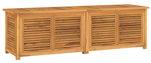 Canditree Coffre de Rangement Extérieur en Bois de Teck Massif, Coffre à Coussin Malle de Stockage pour Jardin Balcon (175x50x53 cm)