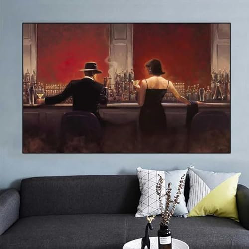 DOULAIMAI Moderne Zigarrenbar-Leinwandmalerei, Figurenbilder, Frau und Mann genießen das Trinken, Poster und Drucke, Wohnzimmer, Heimdekoration, 80 x 120 cm, ohne Rahmen
