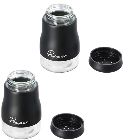 2 Pc Edelstahl Salz und Pfefferstreuer Set, Salz und Pfefferstreuer Klein Set, Glasboden Salzstreuer 120ml, Gewürzstreuer mit Deckel, GewüRzspender Küchenzubehör für Küche Restaurant (Schwarz)