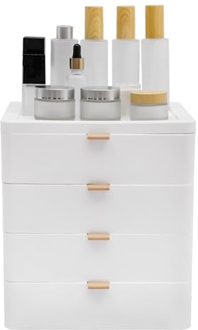 Schreibtisch-Aufbewahrungsbox, Organizer mit Acryl Schubladen, Schubladenbox, Büro Stapelbar Aufbewahrungsbox, für Bürobedarf,Schreibtisch-Accessoires (4 Schubladen)