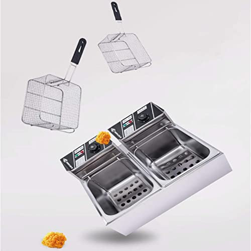 PGKTKCWH Commercial Double Tank Fryer 20L Professional Electric Fryer 5000W Deep Fryer with 2 Frying Baskets and Lid, for Frying Food Cooking