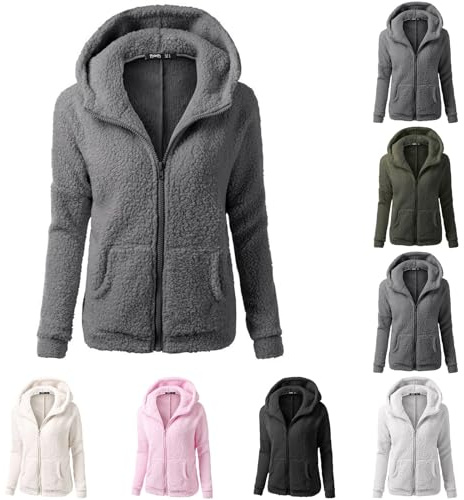 Genérico Chaquetas de Felpa Suave para Mujer Cálida Cremallera Abrigo con Capucha Casual Suéter Ligero y Cómodo Sweatshirt Hoodie Talla Grande Rapa Mjuer Invierno Blusas Tops (01 Gris, M)