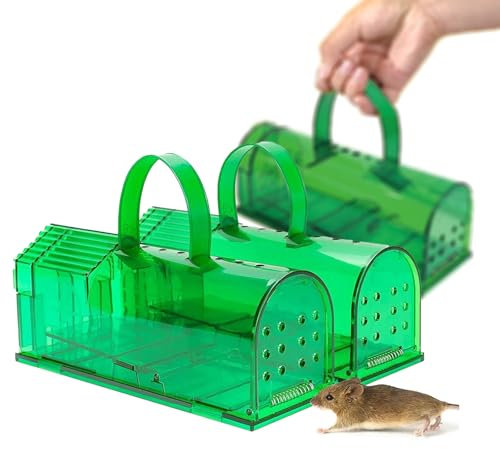 Piège à Souris Vivante, Lot de 2 Mouse Trap Intelligent avec Poignée de Transport sans Contact, Piege a Rat Réutilisables, Piège a Souris Vivante pour Intérieur, pour Cuisine, Maison, Grenier, Garage