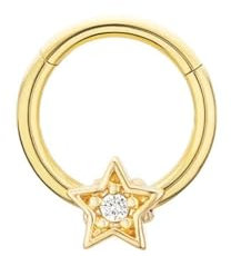 Tolldek 1Pcs 925 Sterling Silber Nasen Piercing Nase, Gold 1.2mm Hoop Stern Nose Stud Piercing, Ring Piercing Set mit Zirkonia, Ohrringe Lippenring für Frauen