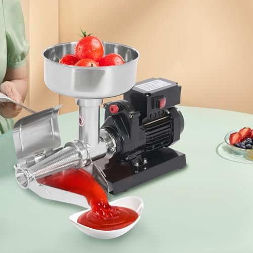 Begoniape Pressa elettrica per pomodori professionale, in acciaio inox, per pomodori, fragole, mirtilli, lavorazione rapida, grandi quantità di ingredienti, spina UE