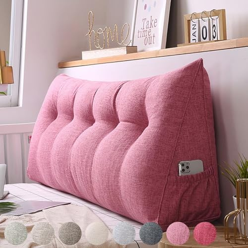 Rückenkissen Bett 180cm Rose, Groß Bettkissen Rückenlehne, Dreieckige Keilkissen Bett Kopfteil Kissen, Baumwolle Leinen Rückenstützkissen Keil Lendenkissen, Waschbar Rückenpolster für die Wand