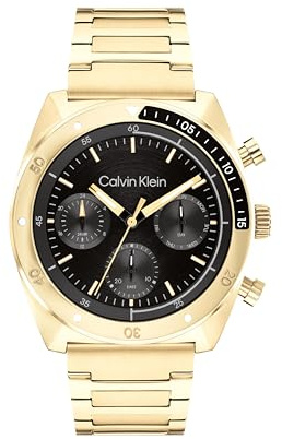 Calvin Klein Reloj Analógico de Cuarzo Multifunción para Hombre Colección CK Flex con Correa de Acero Inoxidable de Color Dorado - 25200465