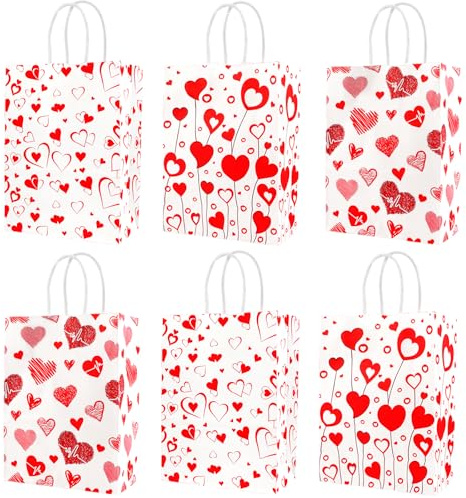 Larber 30pcs Geschenkbeutel aus Papier Valentinstag Geschenktasche Lose kleine Geschenktasche mit Griff für Hochzeiten, Valentinstagsverpackungen, Süßigkeiten Verpackungen und Partydekorationen