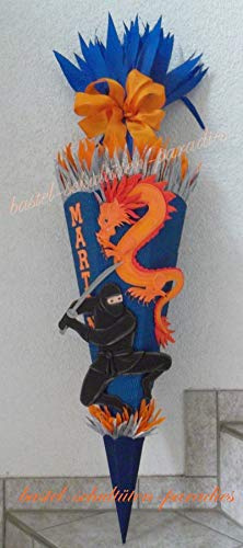 Schultüten Bastelset Ninja mit Drachen blau-orange MaterialType 3D Wellpappe-Rohling