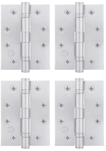 EAI Satin Chrome Door Hinges, 102mm / 4 Inch, 2 Pairs Fire Rated | Internal Fire Door Hinges, Perfect for Wooden Doors, Smooth Operation, Ball Bearing Hinges, Fixings Included