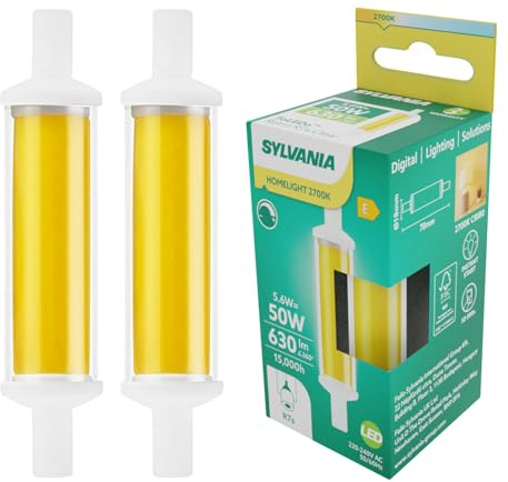 SYLVANIA LED Stab 78 mm | R7s Stablampe dimmbar | 6W ersetzt 50W Halogenstab | Warmweiß, 630 Lumen, 360° Abstrahlwinkel | Leuchtmittel für Strahler & mehr | 2er Pack