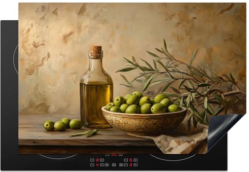 KitchenYeah© Protège Plaque Induction Deco Cuisine Accessoire Pratique | 78x52 cm - Protection De Vitroceramique Kitchen Gadget Olives - Nature Morte - Vintage