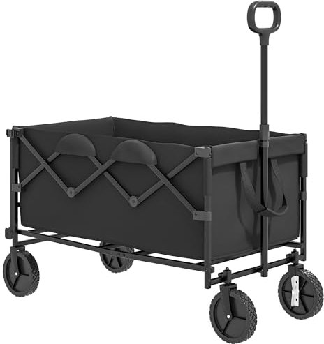Outsunny Carrello da Giardino da 160L con 4 Ruote Girevoli, Carrello Spiaggia Pieghevole in Acciaio e Tessuto Oxford con Borsa Espandibile e Maniglia Girevole e Regolabile, 95x55x102 cm, Nero